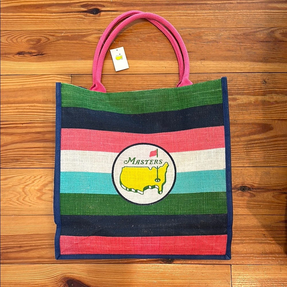 Masters Striped Canvas Tote Bag with Pink Handles